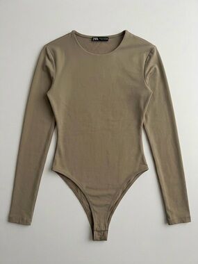 Zara Long Sleeve Bodysuit in Taupe Green